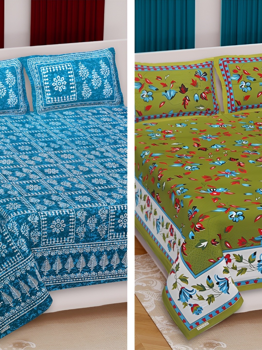 

Sohibe Blue & White Printed 144 TC Cotton King Bedsheet with 1 Pillow Covers