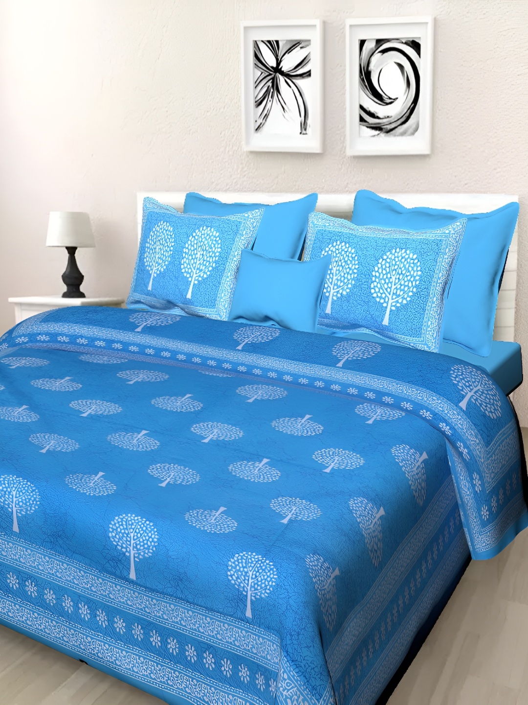 

Sohibe Blue 144 TC Cotton King Bedsheet with 1 Pillow Cover