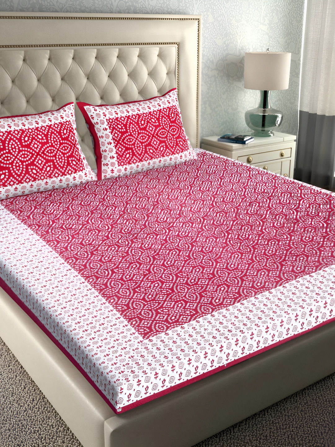 

Sohibe Red Printed 300 TC Cotton King Bedsheet with 1 Pillow Cover