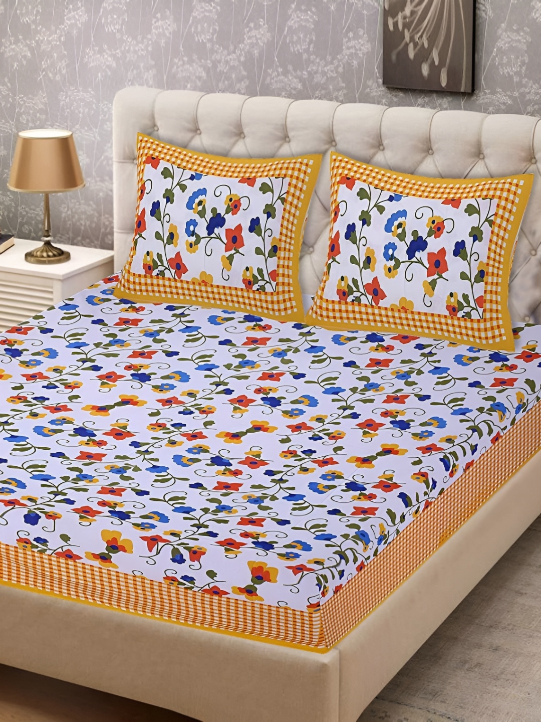 

Sohibe White & Yellow Floral Printed 144 TC 2 King Bedsheet with 2 Pillow Covers