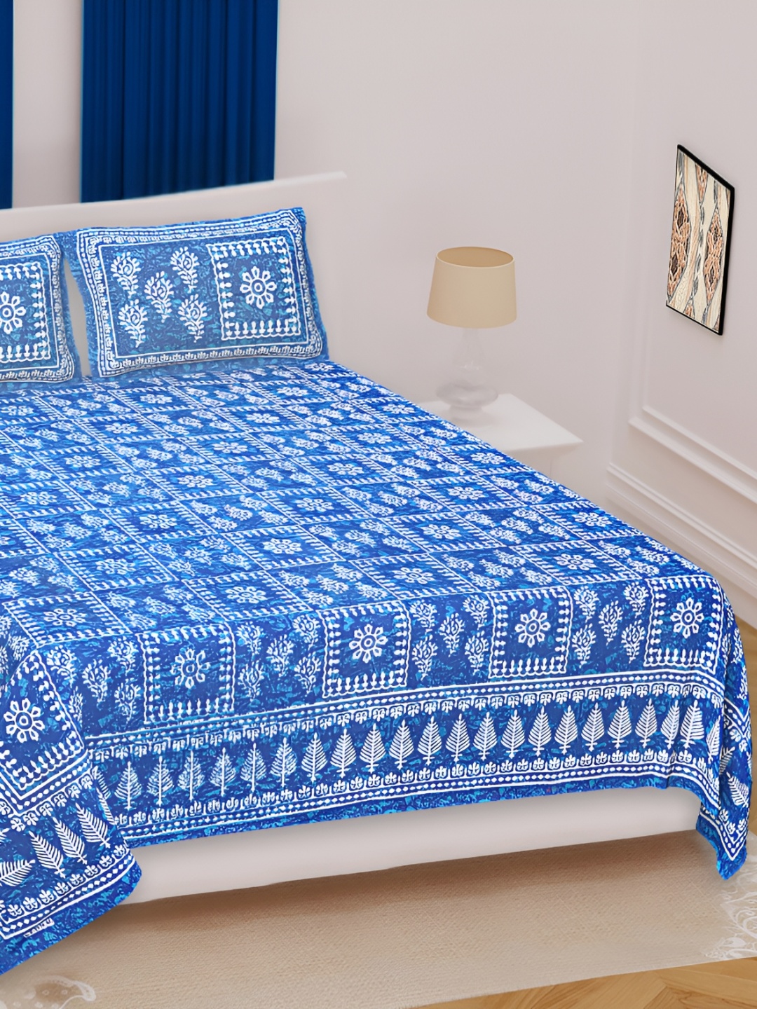 

Sohibe Blue Printed 300 TC Cotton King Bedsheet with 1 Pillow Cover