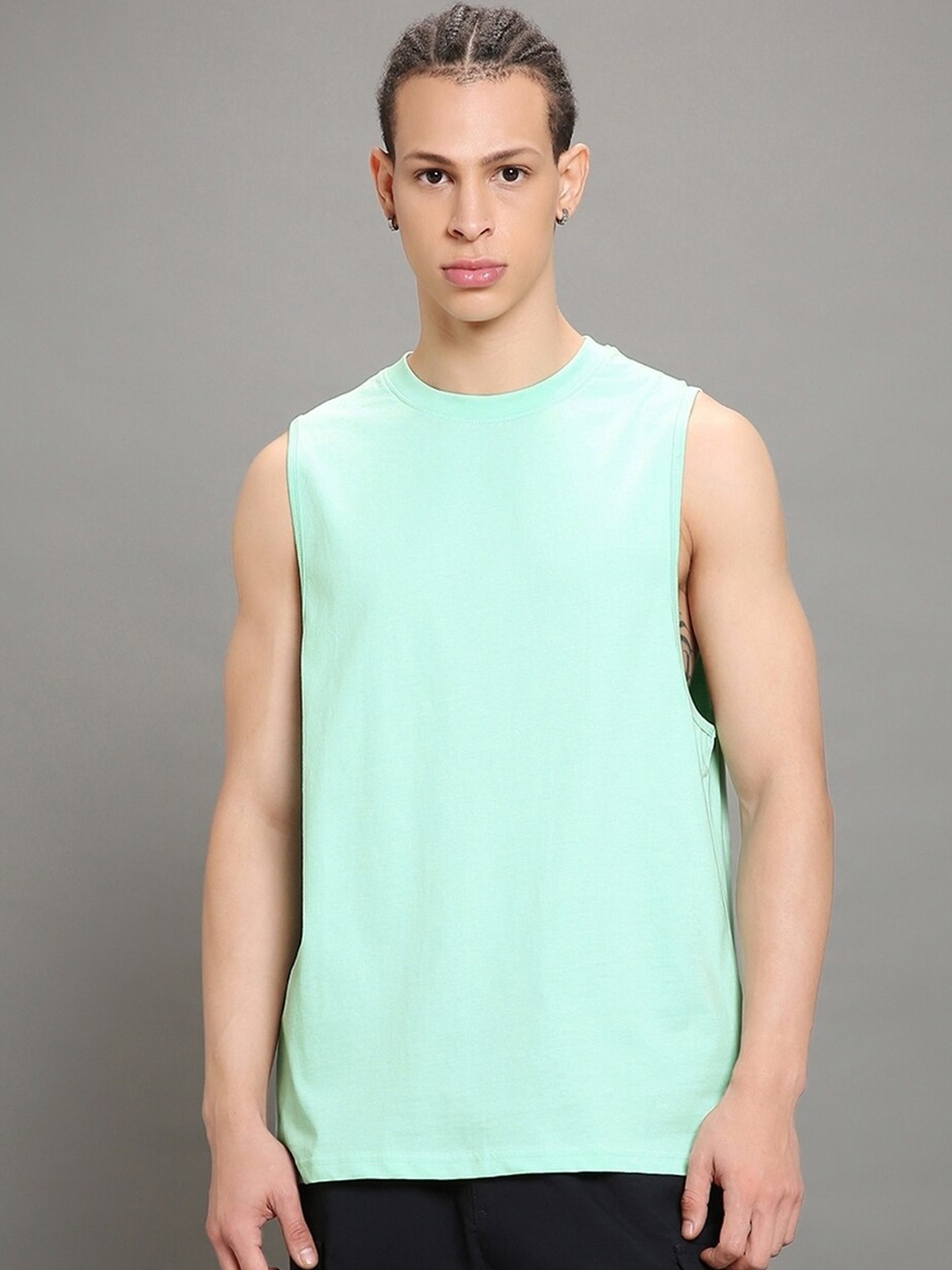 

Bewakoof Oversized Cotton Gym Vest 565936, Green
