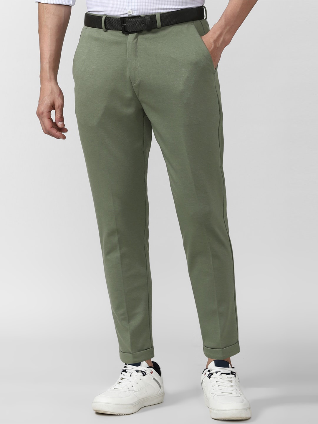 

Peter England Men Mid Rise Trousers, Olive