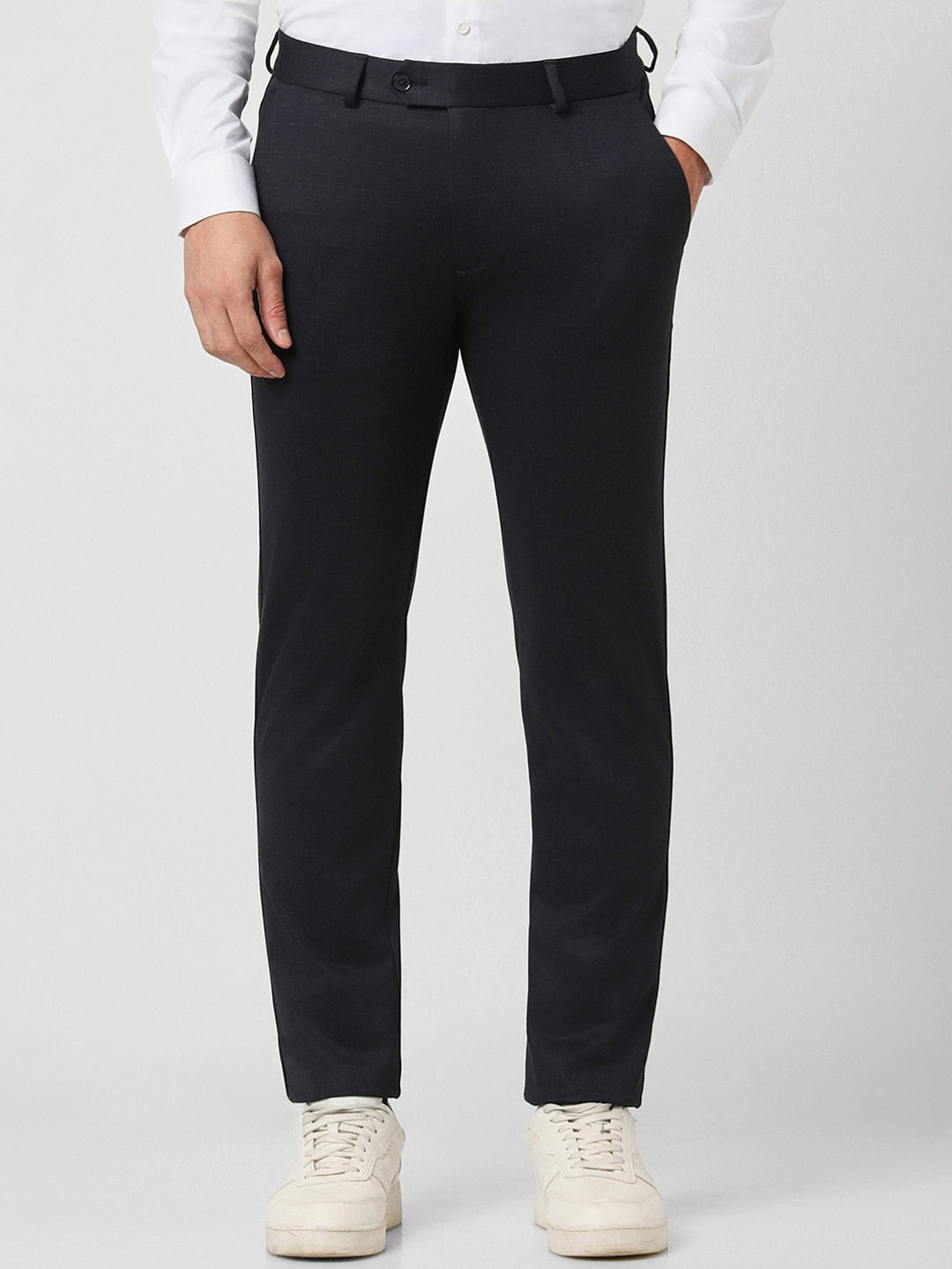 

Peter England Men Checked Slim Fit Mid-Rise Regular Trousers, Black