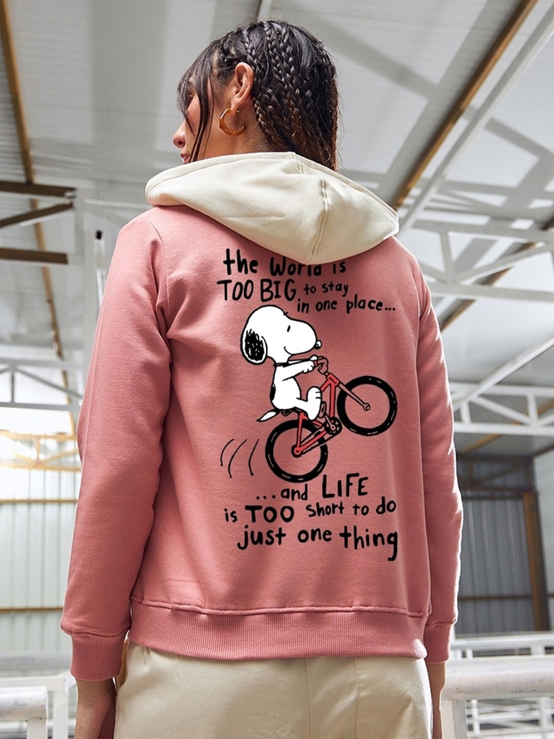

Bewakoof Heavy Duty 1.0 Women Move On Graphic Printed Oversized Hoodies, Pink