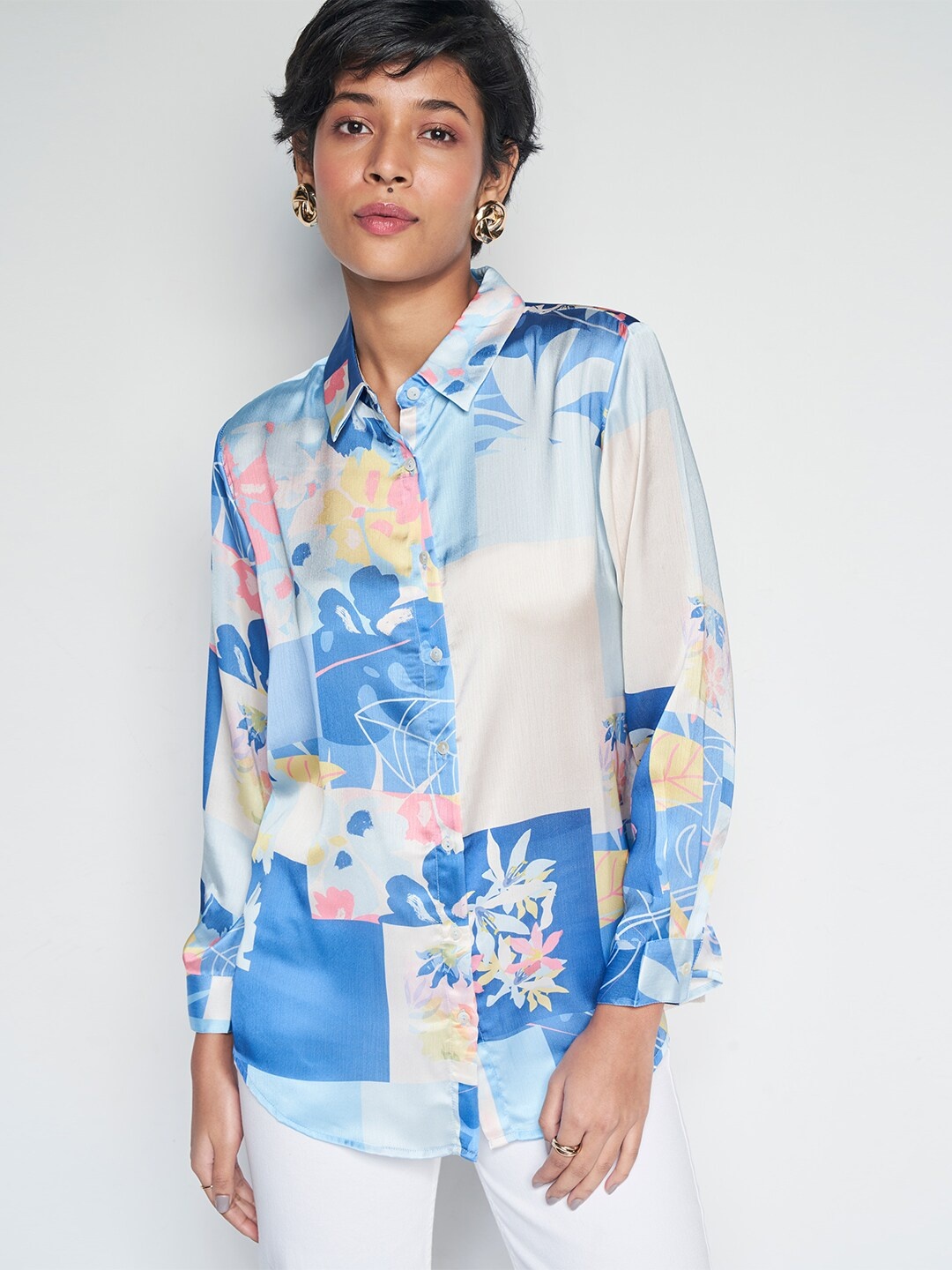 

AND Floral Print Shirt Style Top, Blue