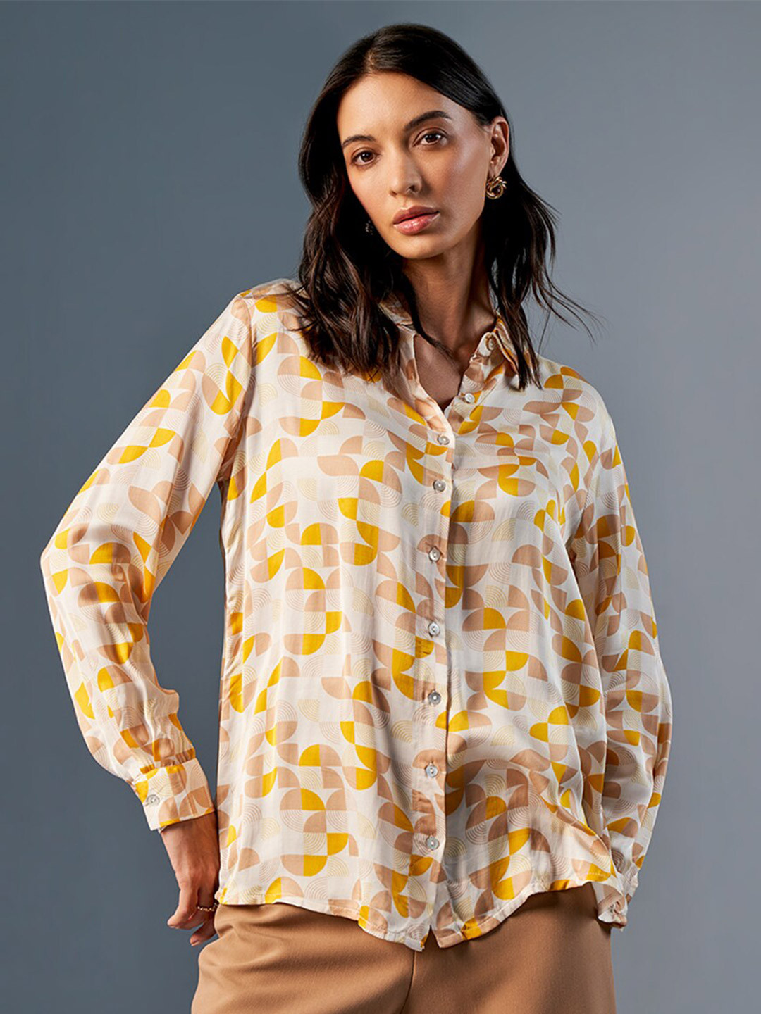 

AND Animal Printed Checked Top, Yellow