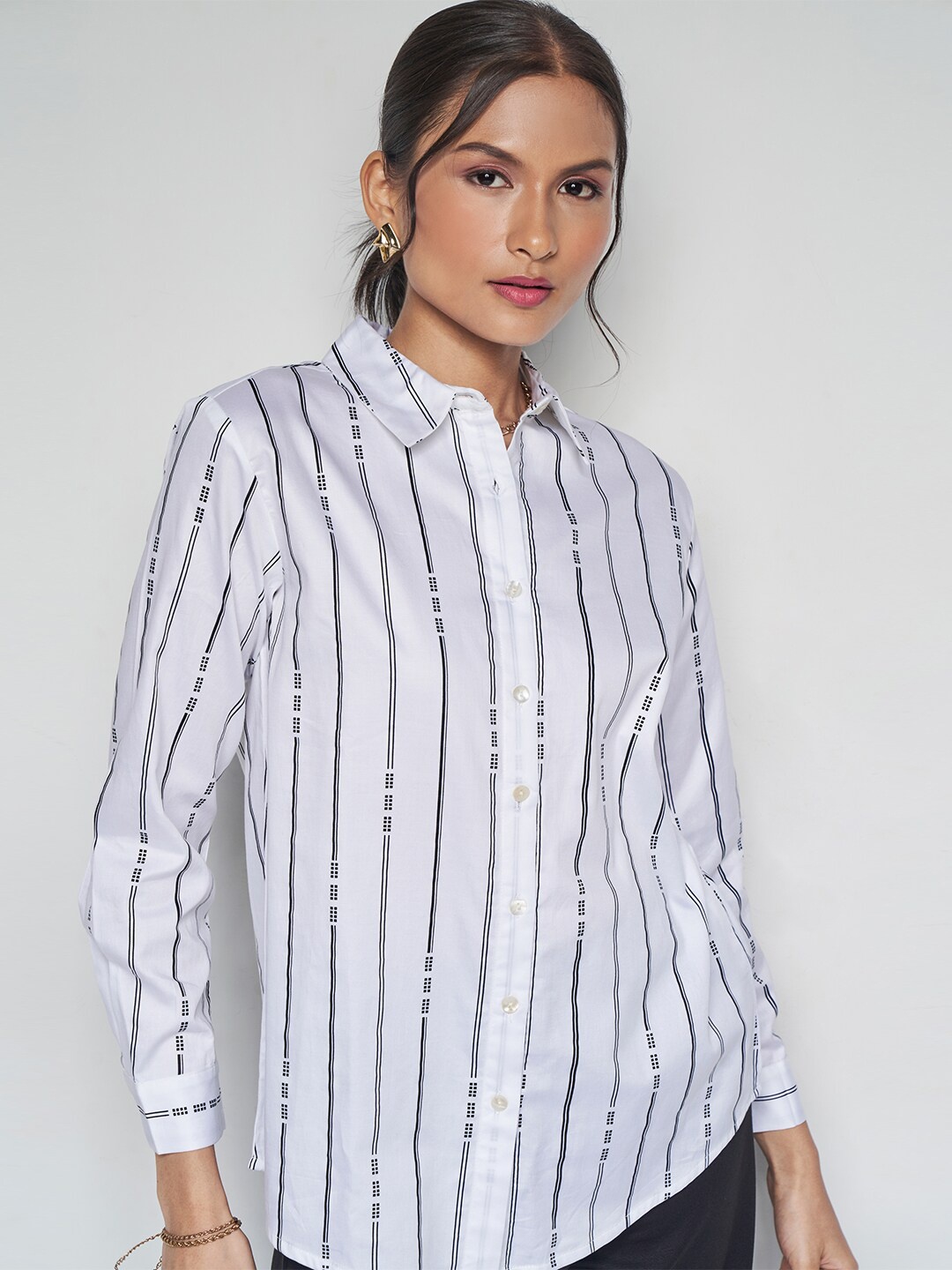 

AND Striped Cotton Shirt Style Top, White