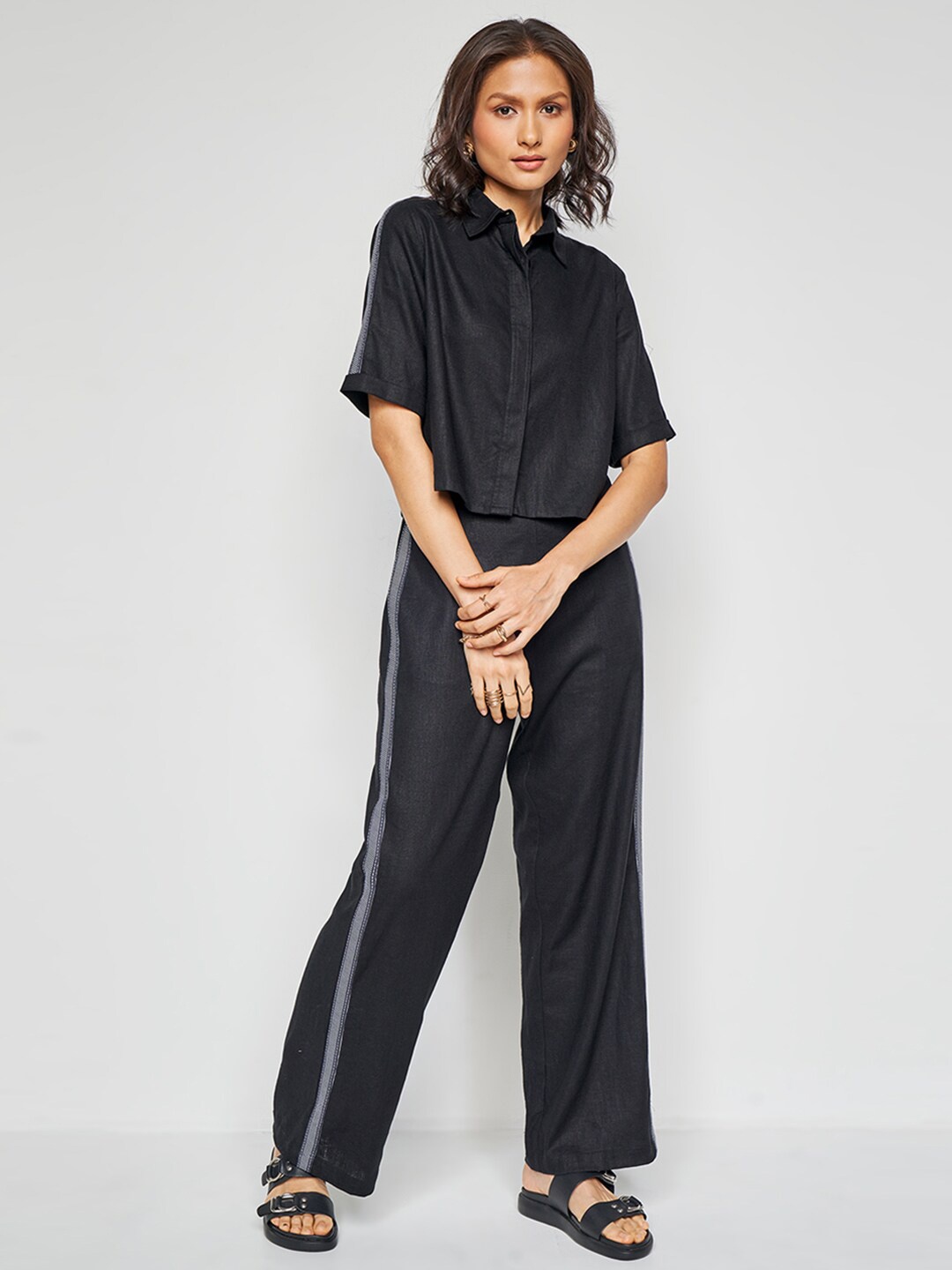 

AND Striped Shirt With Trousers Co-Ords, Black