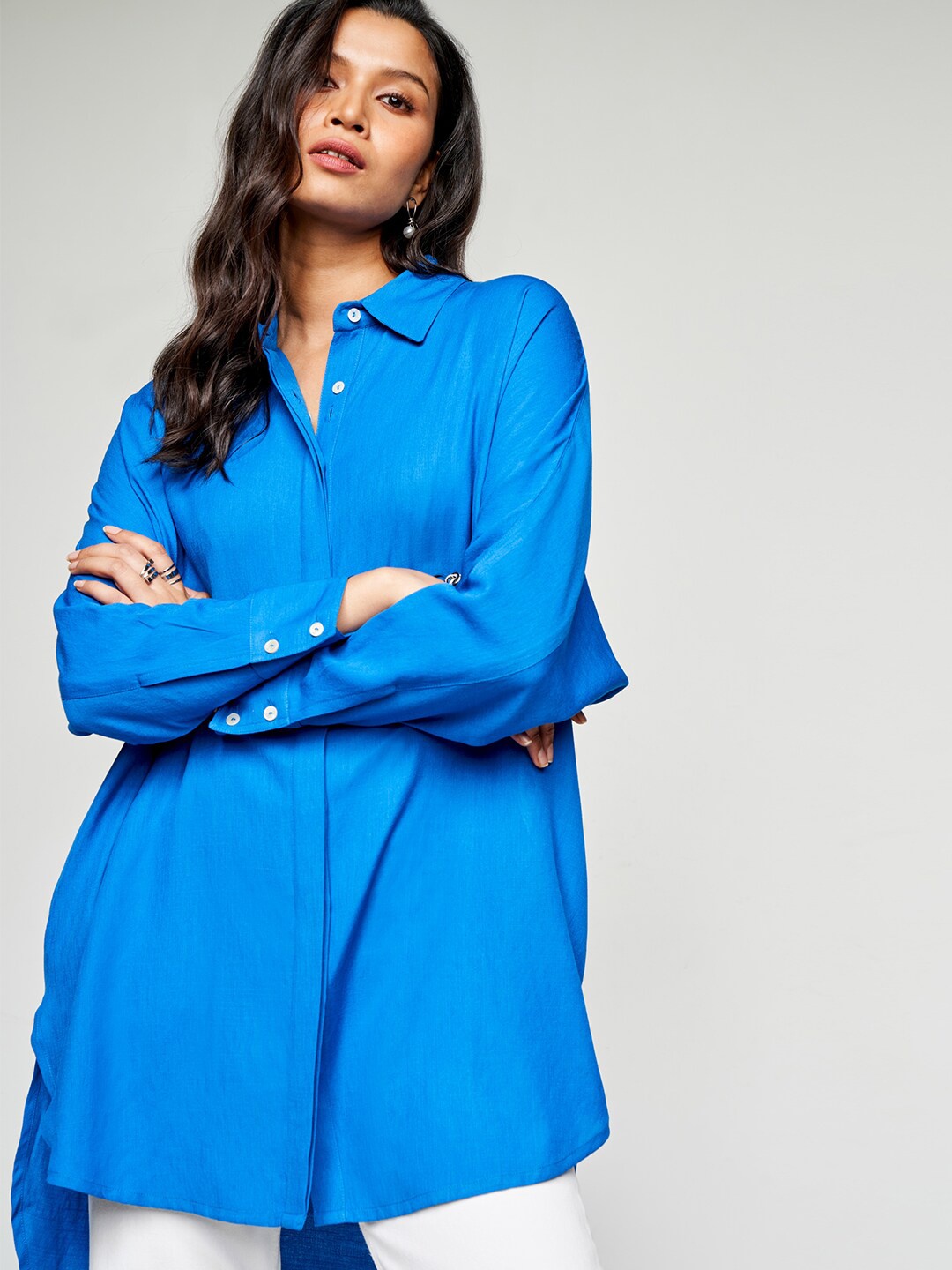 

AND Shirt Collar Shirt Style Top, Blue