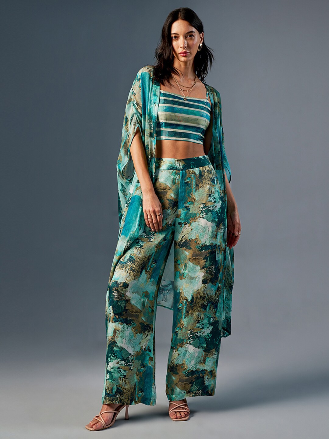 

AND Printed Top Shrug With Trousers Co-Ords, Blue