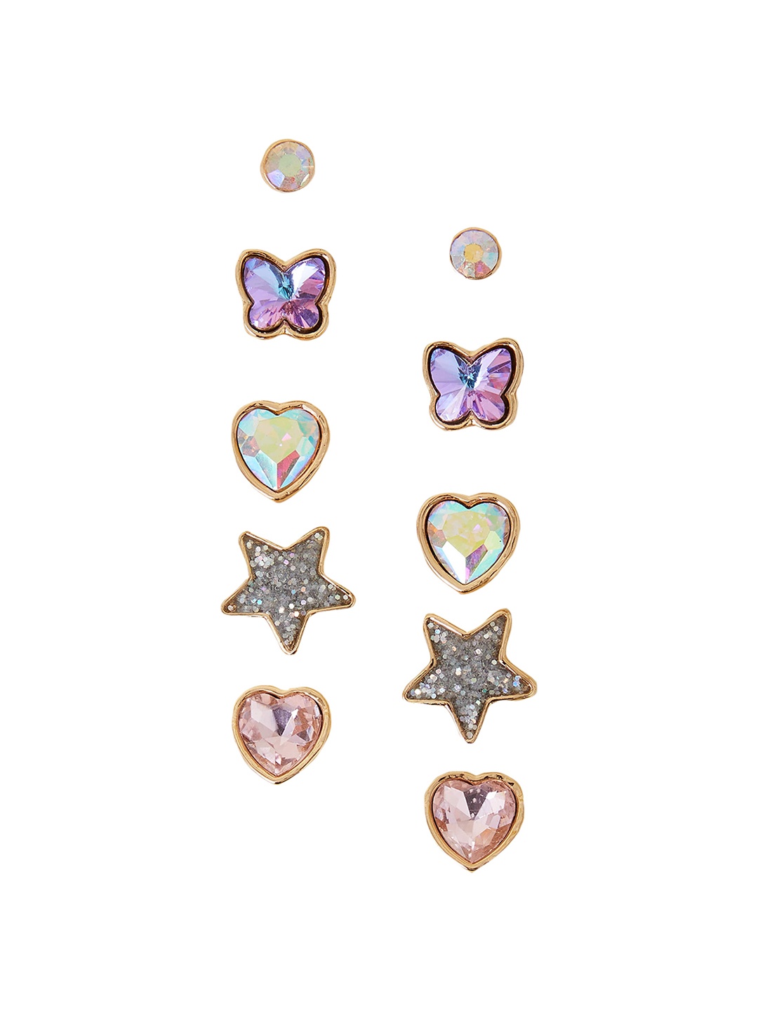 Accessorize Girls Set Of 5 Contemporary Studs Earrings, Gold