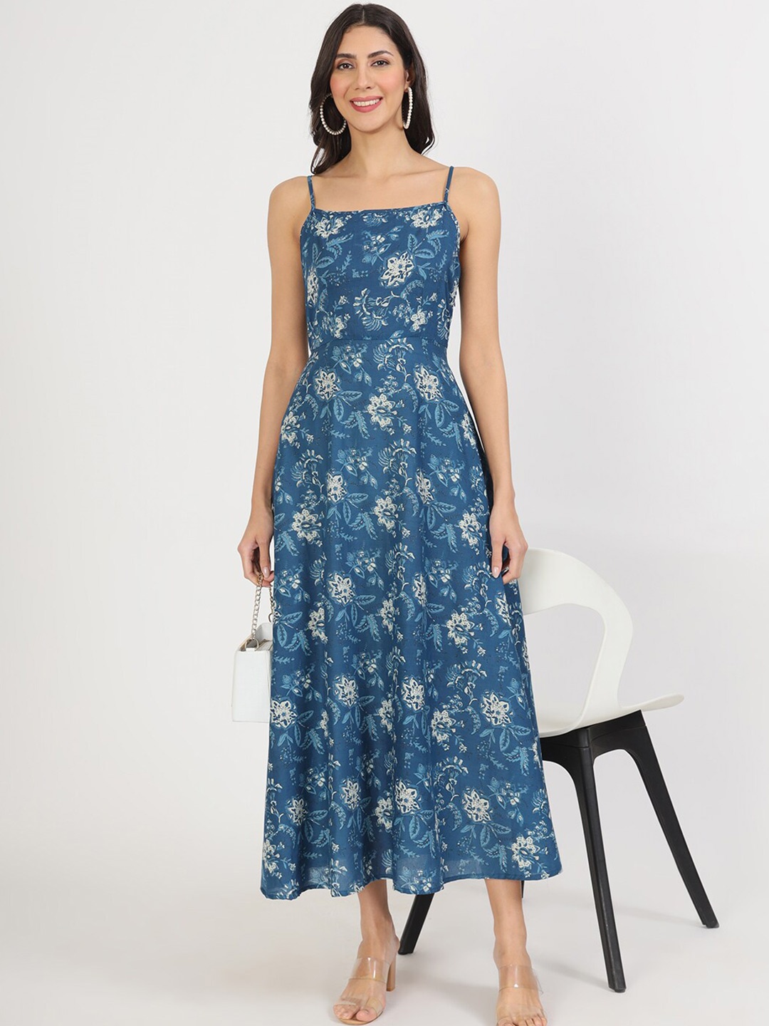 

Divena Floral Printed Cotton Maxi Dress, Blue