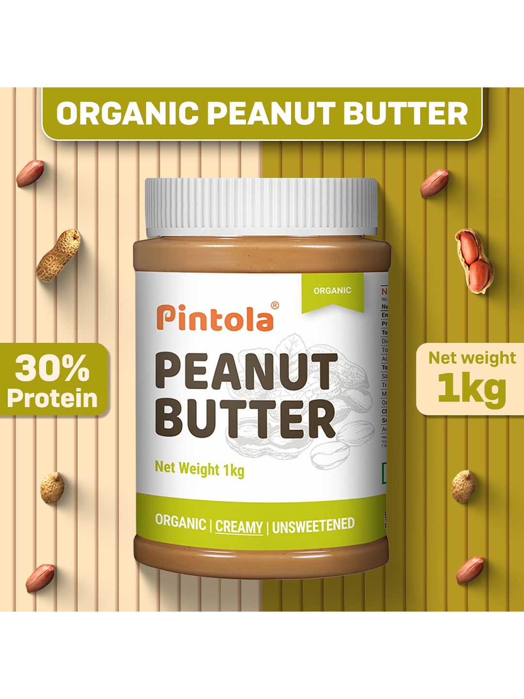 

Pintola Organic Unsweetened Peanut Butter Creamy -1kg, White