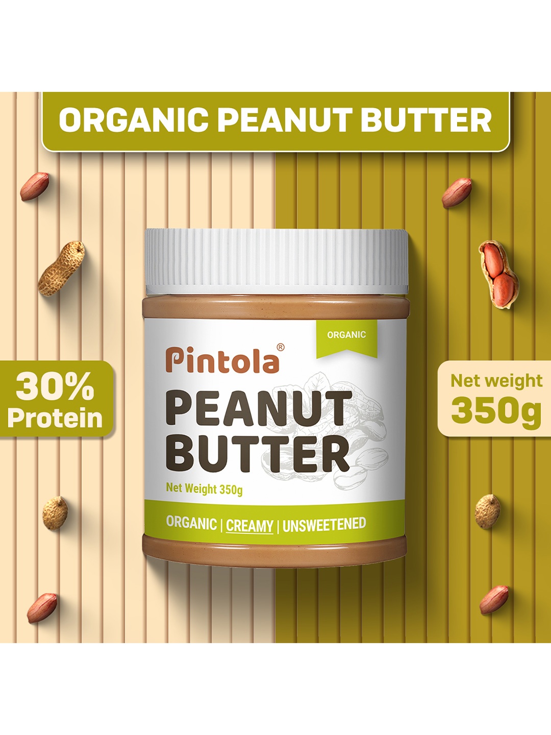 

Pintola Organic Natural Peanut Butter Creamy- 350 G, White