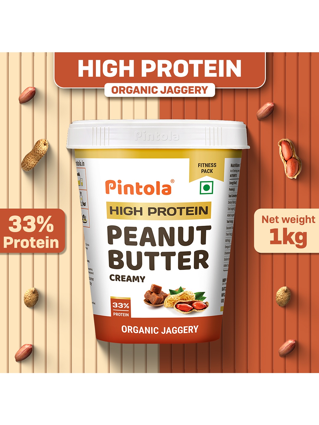 

Pintola High Protein Peanut Butter Jaggery Creamy 1 Kg, White