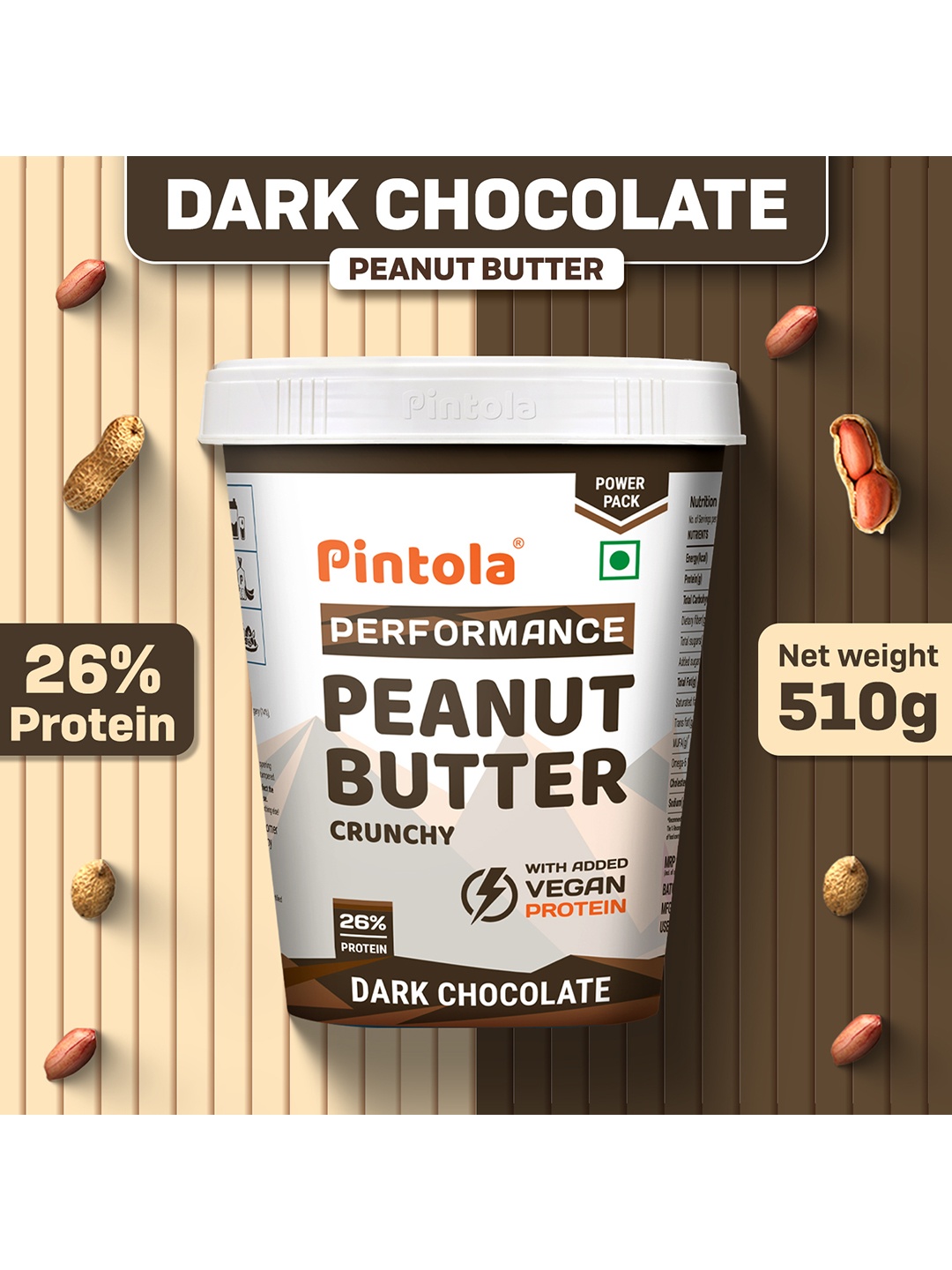 

Pintola Dark Chocolate Performance Series Peanut Butter Crunchy - 510 G, White