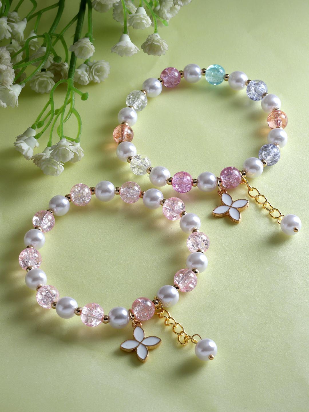 

Stoln Girls Set Of 2 Beaded Elasticated Bracelets, Pink
