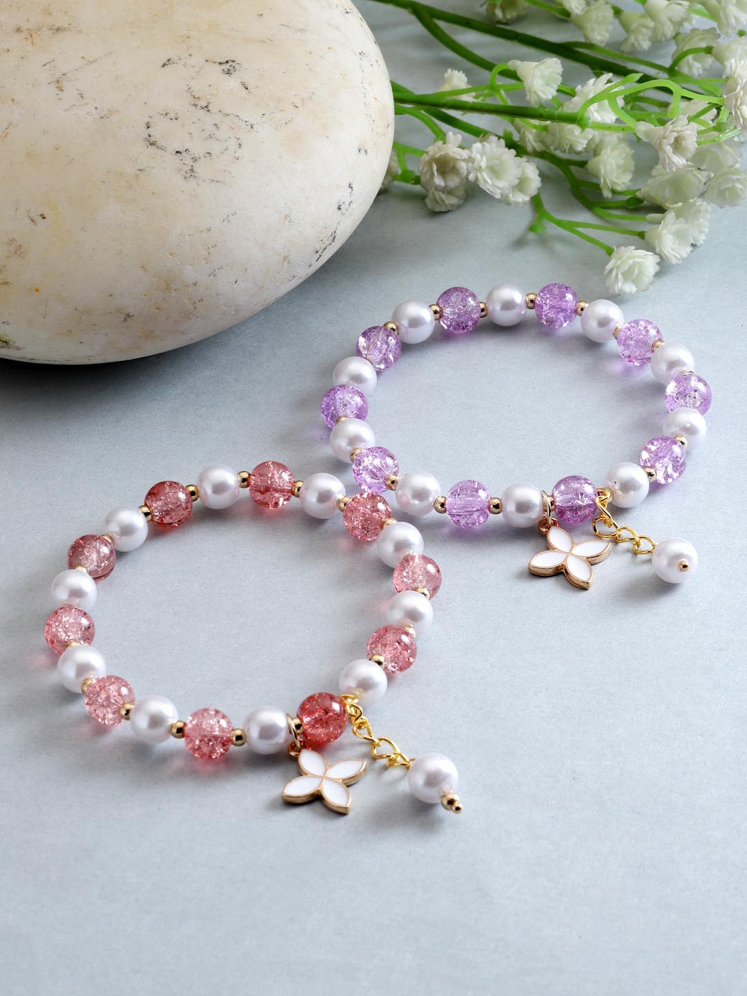 

Stoln Girls Set Of 2 Beaded Elasticated Bracelets, White