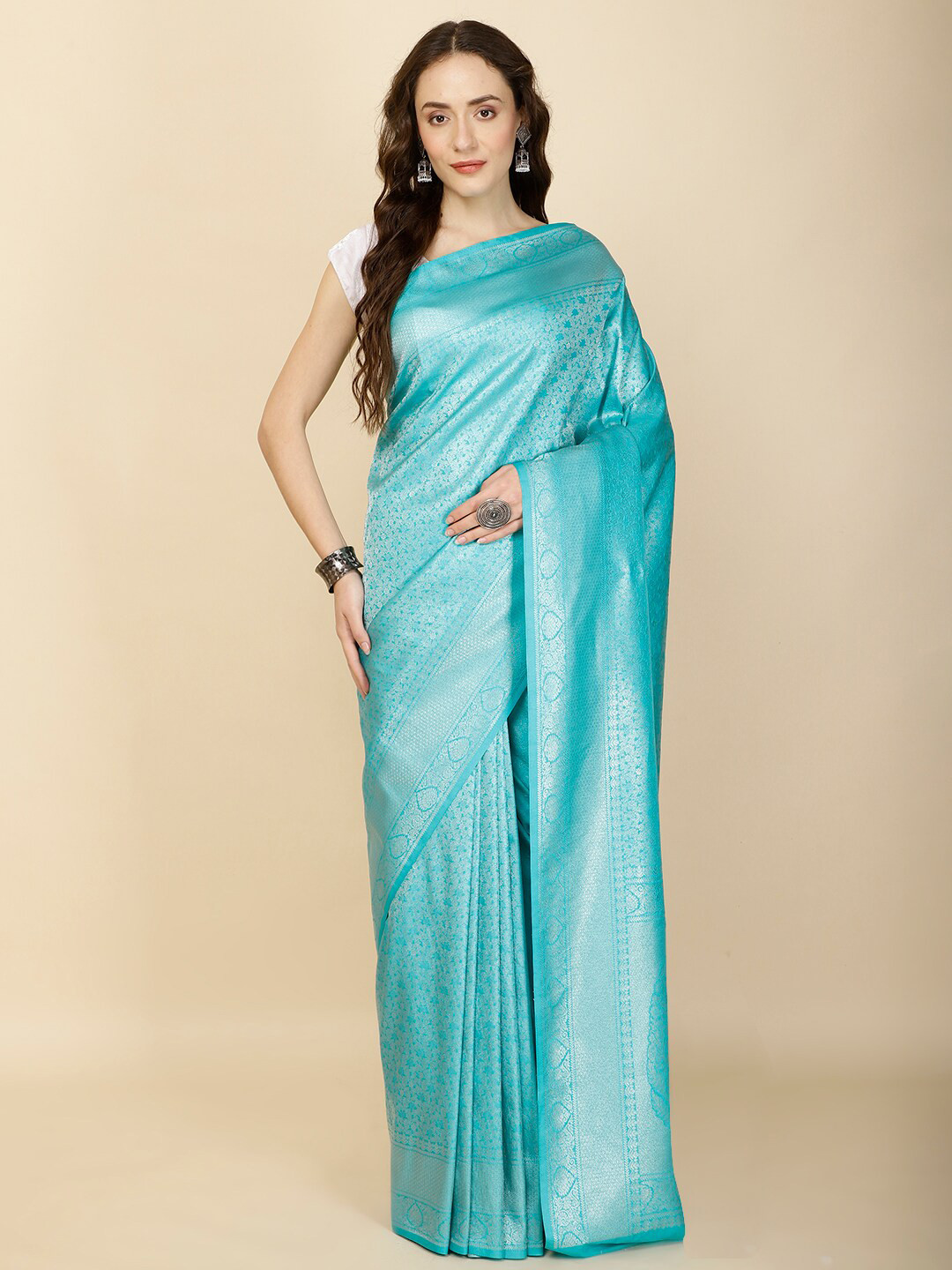 

Meena Bazaar Floral Woven Design Zari Art Silk Saree, Blue