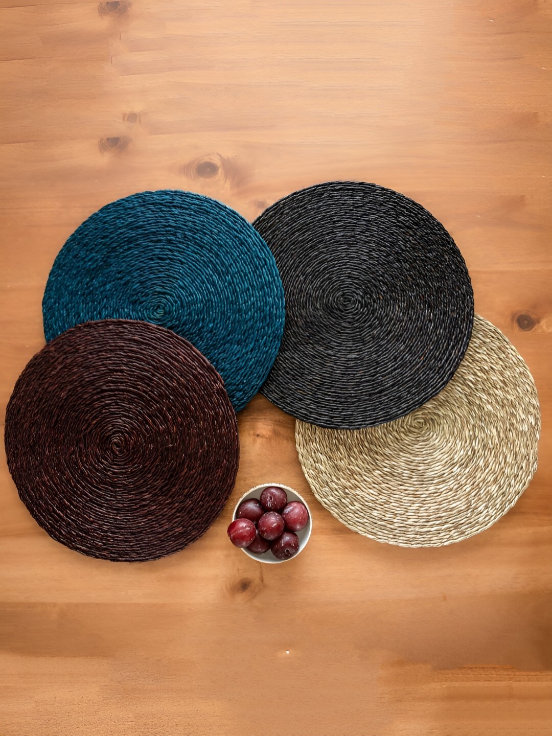 

KADAM HAAT Black & Grey 4 Pieces Textured Table Placemats, Blue