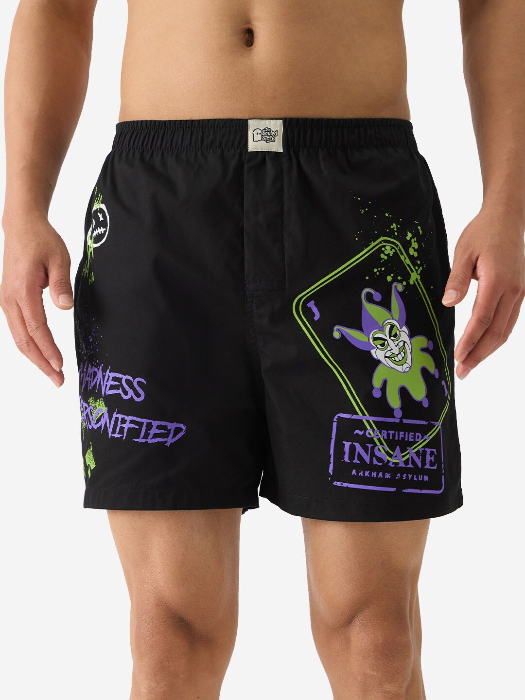 

The Souled Store Men Black Joker Printed Pure Cotton Lounge Shorts
