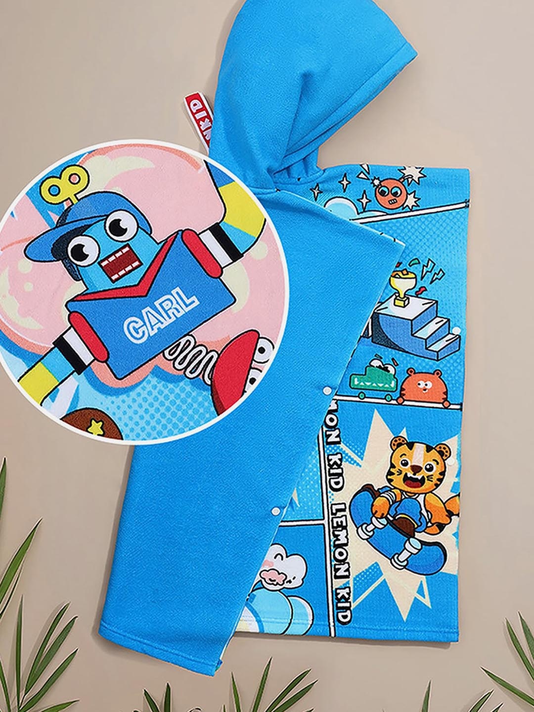 

Little Surprise Box LLP Kids Printed Hooded swim coverup Top, Blue