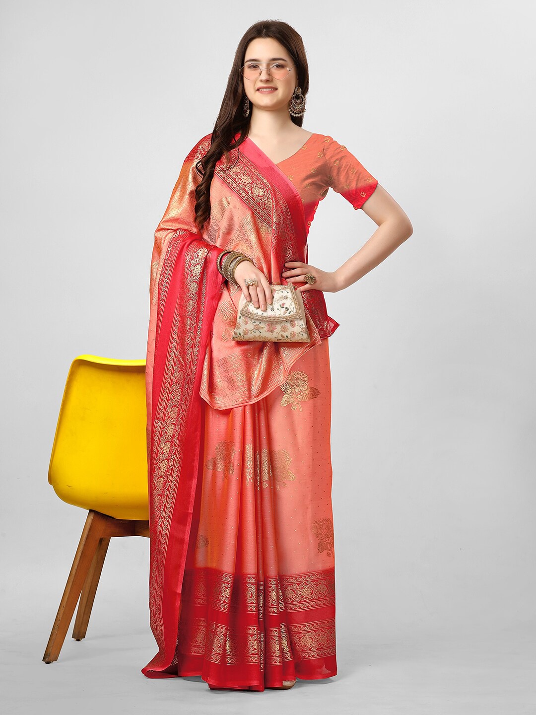 

VIRICA Foil Printed Saree, Peach