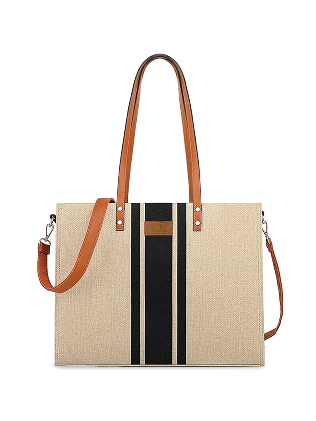 

INKMILAN Colourblocked Structured Jute Shoulder Bag, Beige