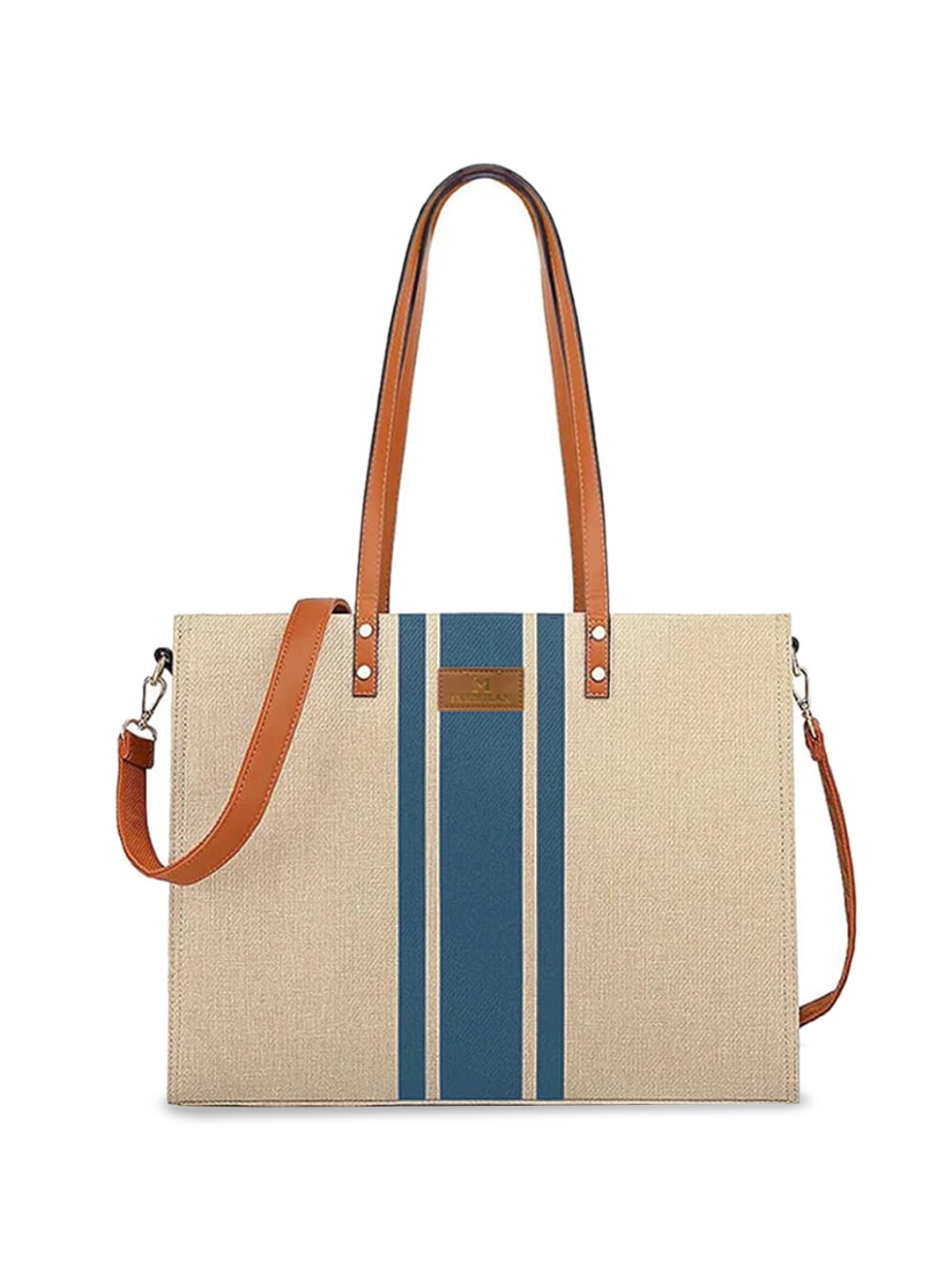 

INKMILAN Colourblocked Structured Jute Shoulder Bag, Beige