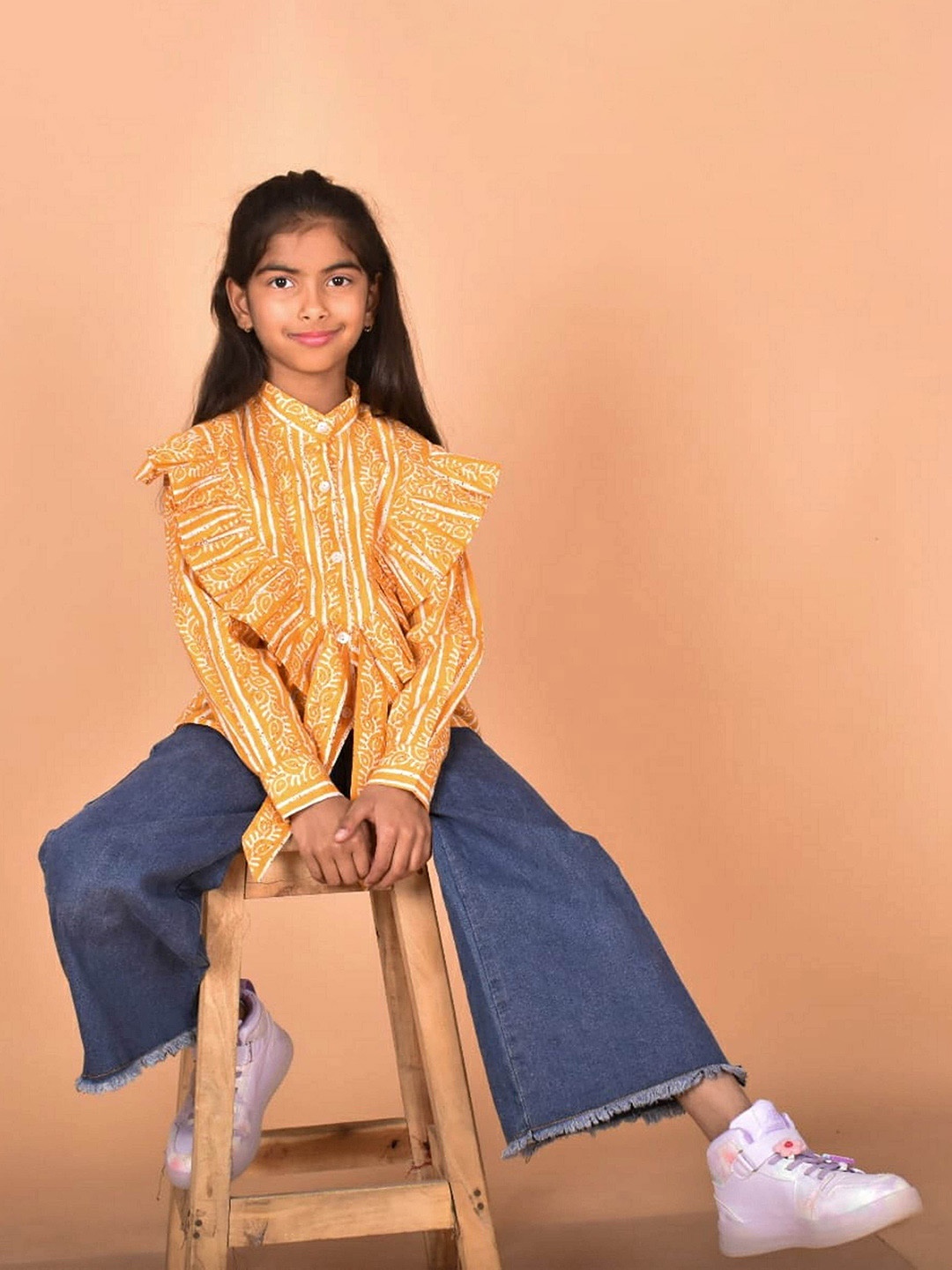 

BAESD Girls Relaxed Striped Mandarin Collar Long Sleeves Cotton Casual Shirt, Yellow