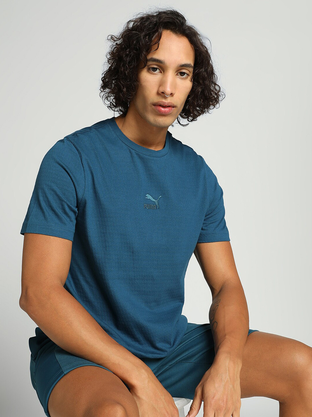 

one8 x PUMA Round Neck Short Sleeves Cotton T-shirt, Blue