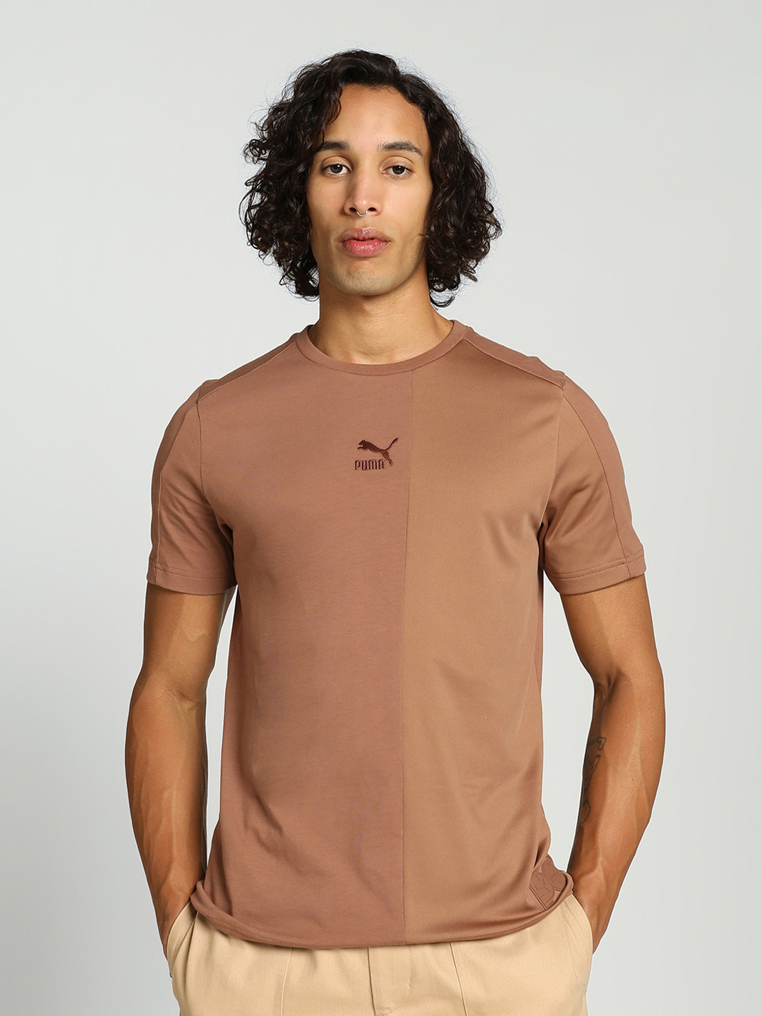 

one8 x PUMA Round Neck Short Sleeves Cotton T-shirt, Brown