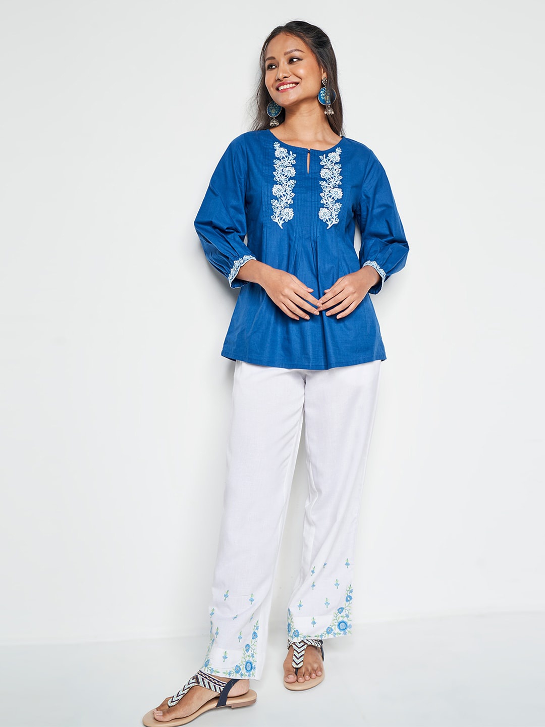 

Global Desi Cotton Peplum Top, Blue