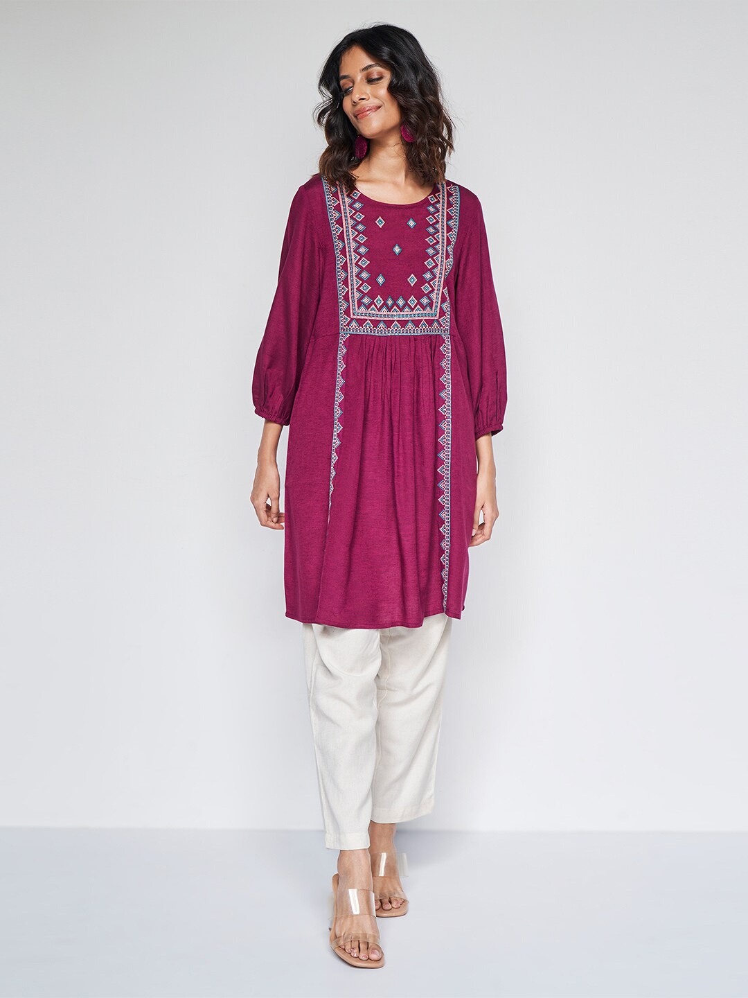 

Global Desi Printed A-line Kurti, Purple