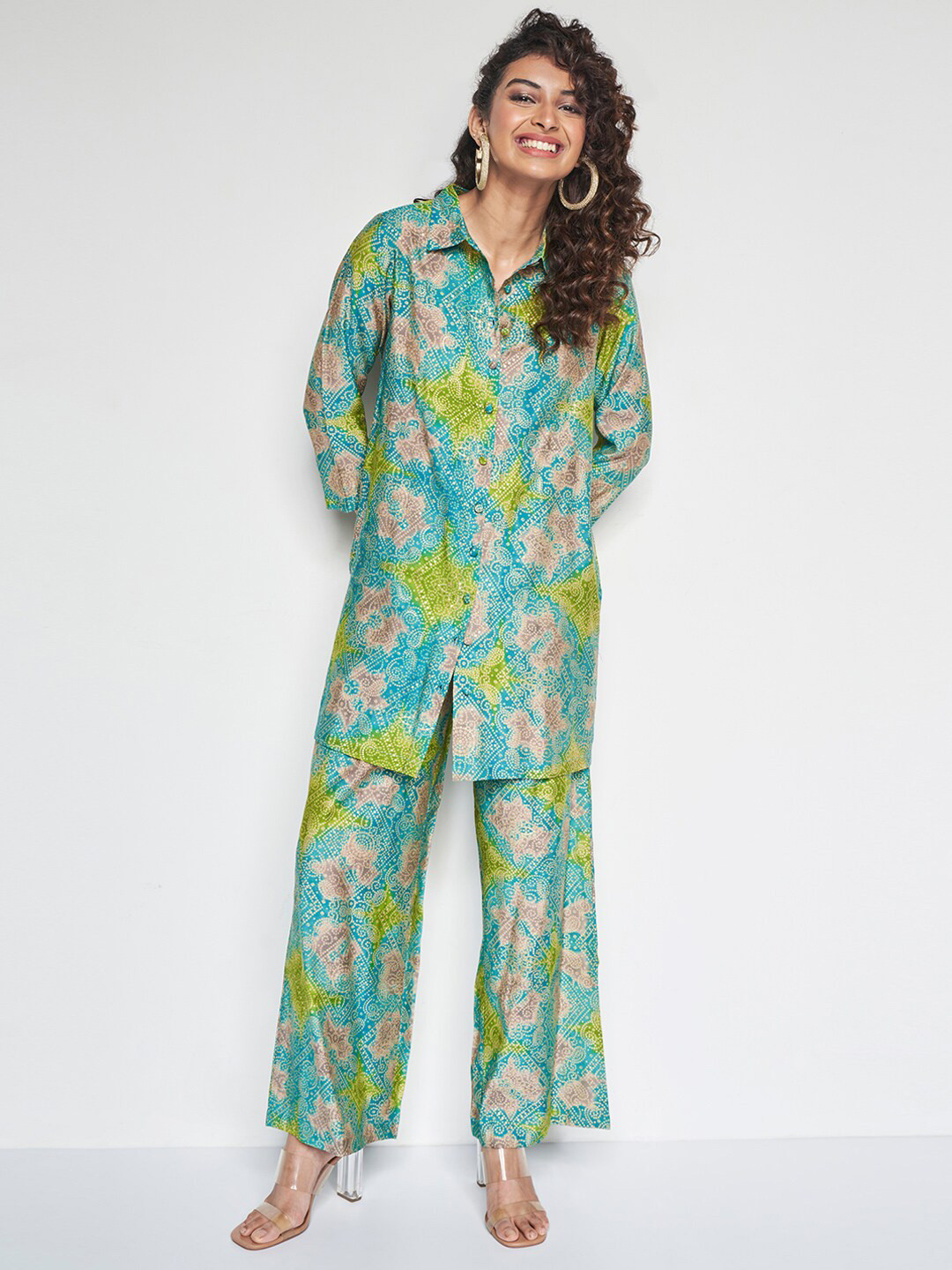 

Global Desi Printed Kurta Set, Blue