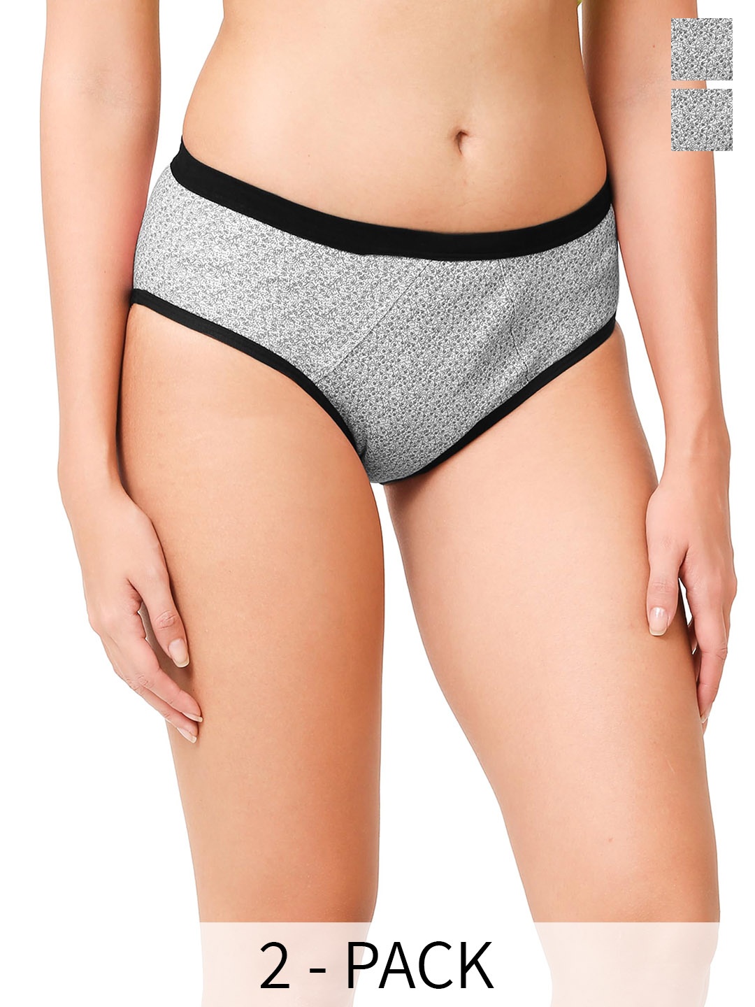 

CareDone Pack of 2 Floral Printed Cotton Reusable Leak-Proof Period Briefs, Grey