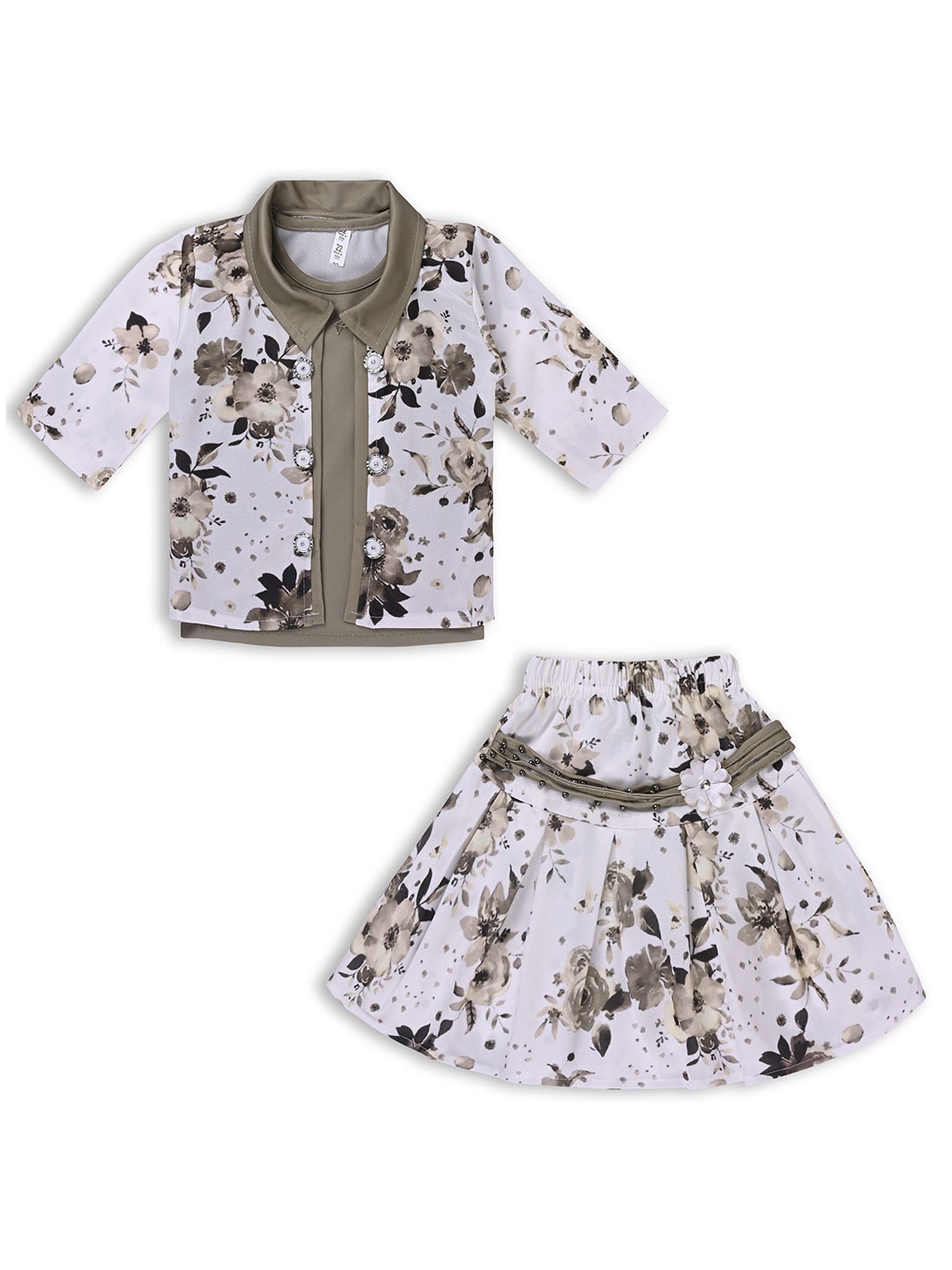 

Wish Karo Girls Floral Printed T-shirt and Shirt with Skirt, Green