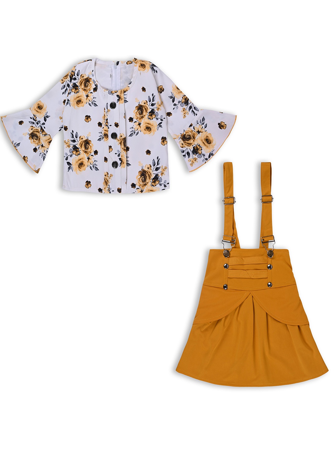 

Wish Karo Girls Printed Top with Skirt & Suspenders, Mustard