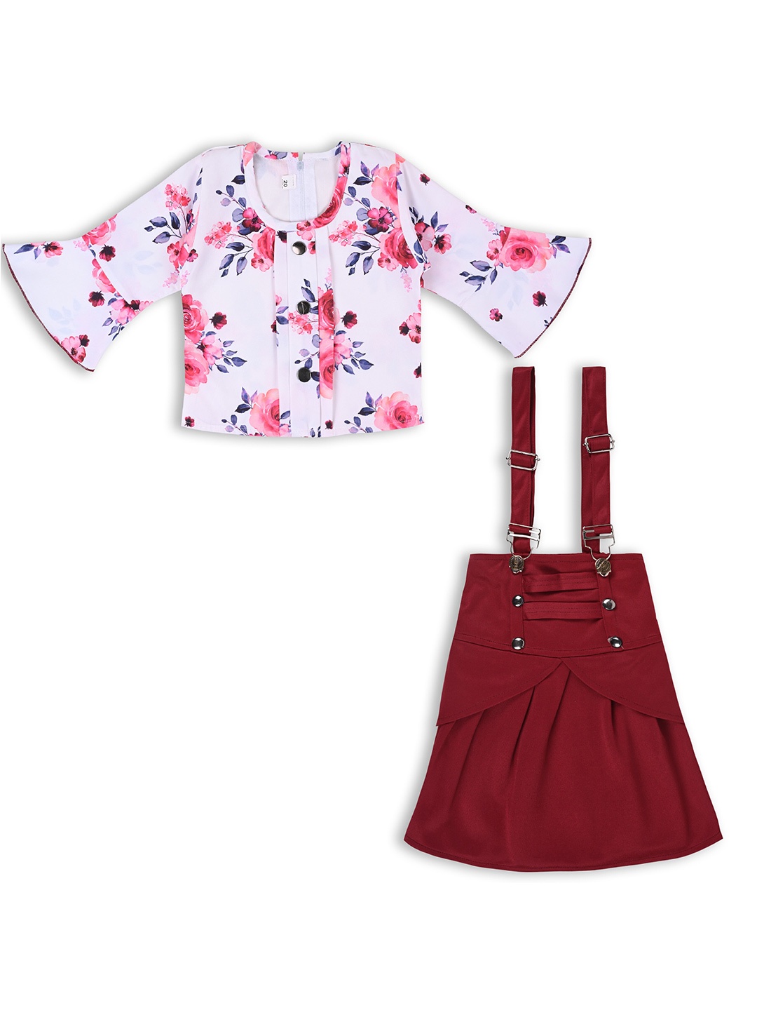 

Wish Karo Girls Printed Top With Skirt, Maroon