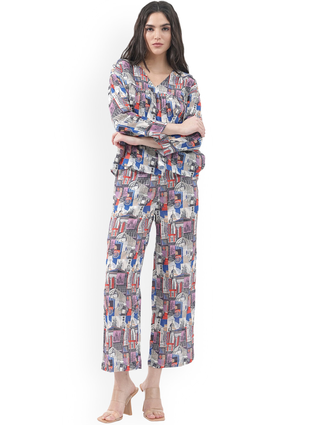 

RAREISM Women Regular Fit Printed High-Rise Trousers, Grey