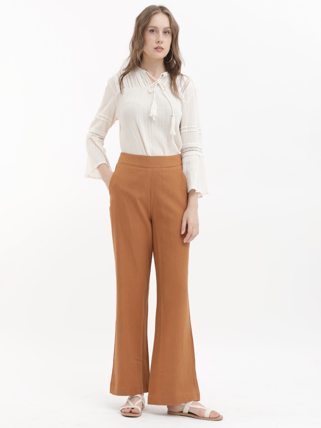 

RAREISM Women Regular Fit High-Rise Linen Trousers, Orange