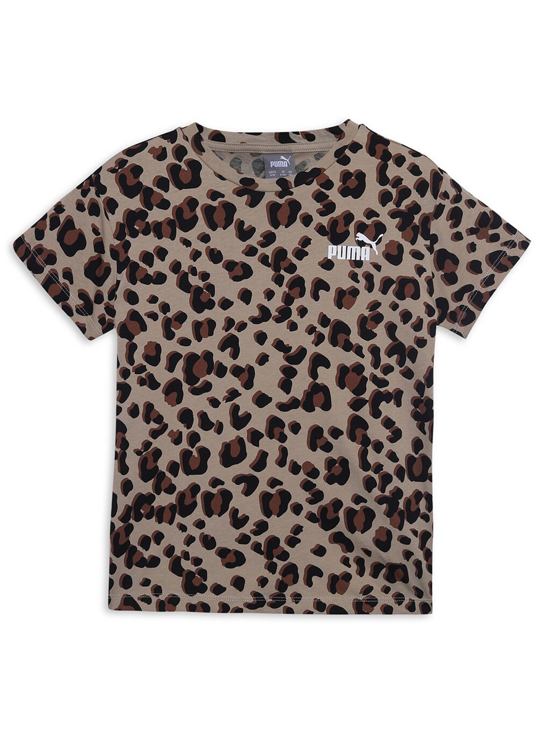 

Puma Girls Animal Printed Cotton Youth Relaxed Fit T-Shirt, Beige