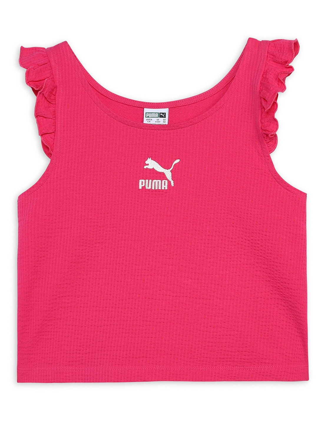 

Puma Ruffles Girls Brand Logo Printed Cotton Tank Top, Pink