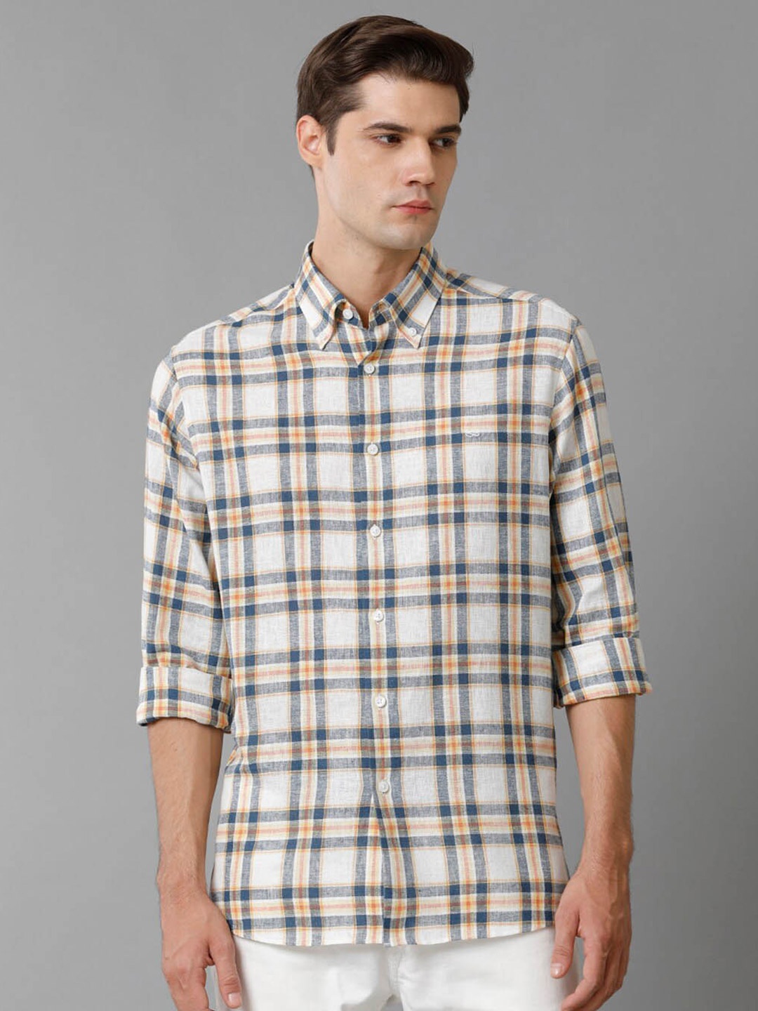 

Aldeno Spread Collar Tartan Checks Cotton Casual Shirt, Yellow