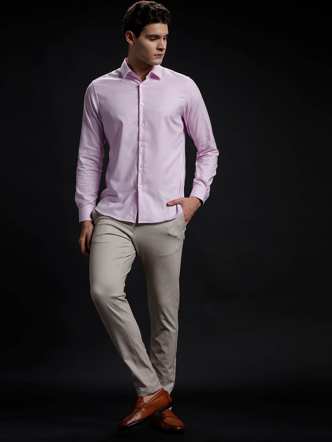 

Aldeno Spread Collar Textured Casual Shirt, Pink