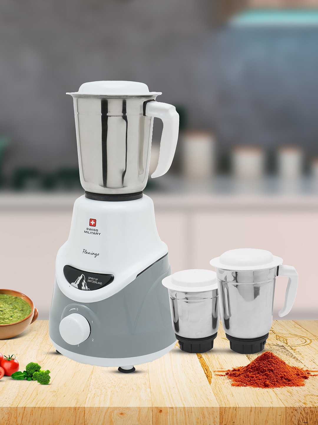 

SWISS MILITARY Flamingo White & Grey 550 Watts Mixer Grinder & 3 Jars