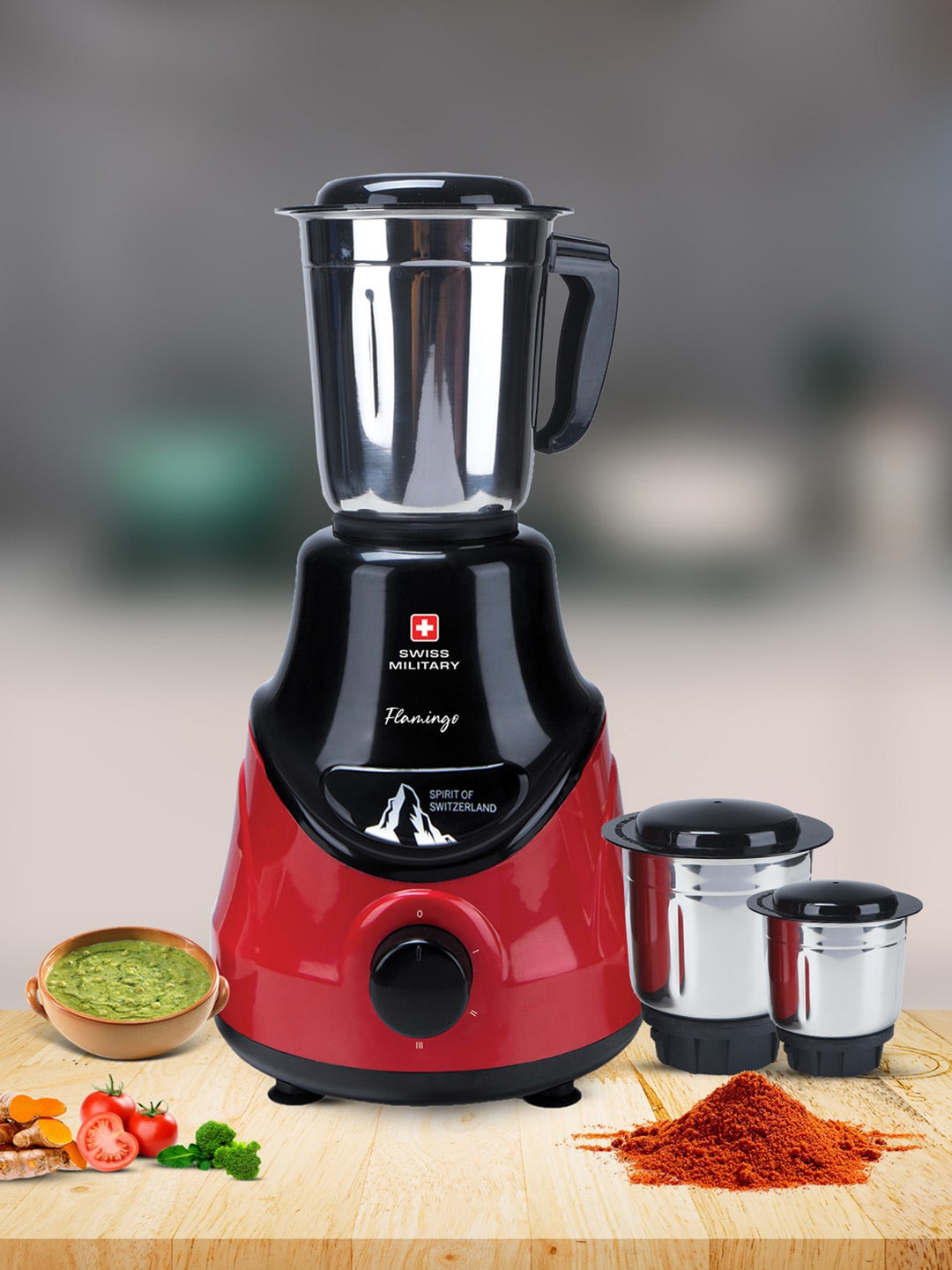 

SWISS MILITARY Flamingo Black & Red 550 Watts Mixer Grinder & 3 Jars