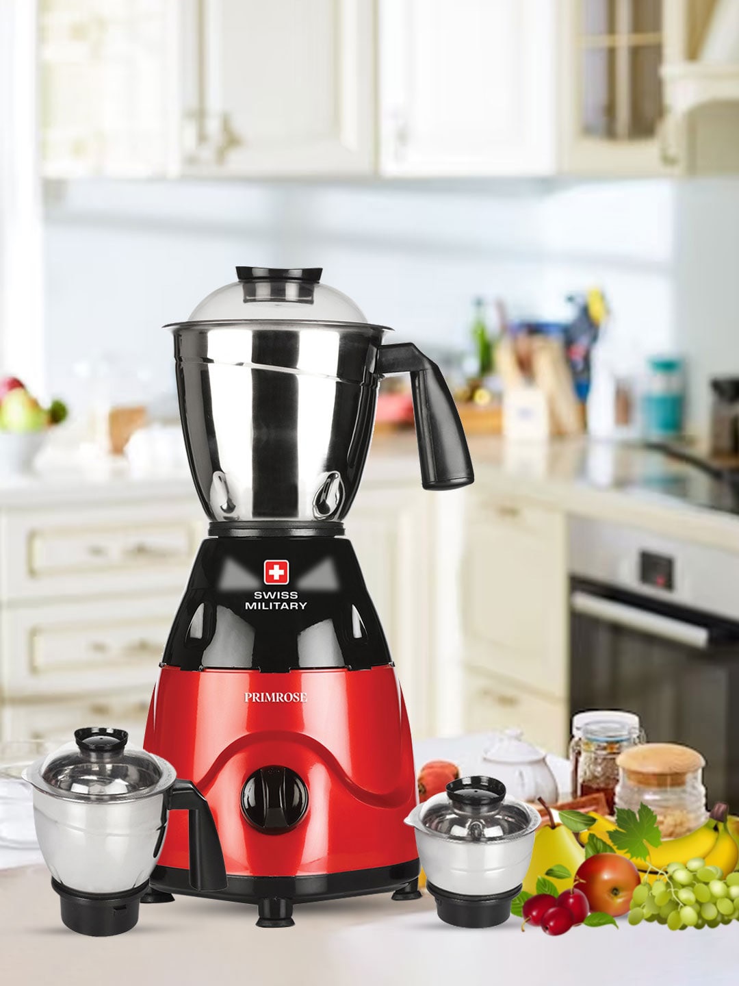 

SWISS MILITARY Prime Red & Black 750 Watts Mixer Grinder & 3 Jars