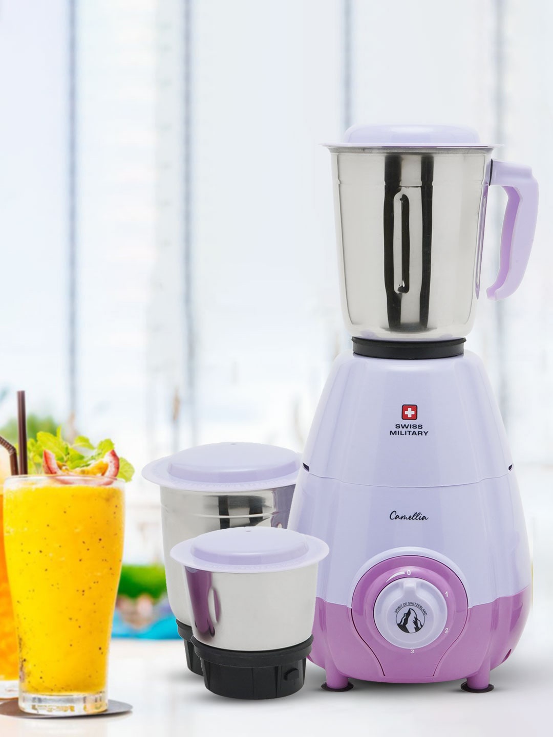 

SWISS MILITARY Camellia White & Purple 550 Watts Mixer Grinder & 3 Jars